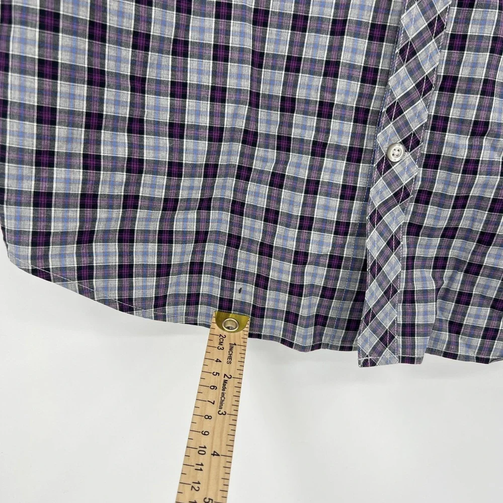 Banana Republic Purple Mens Plaid‎ Button Up Shirt Size Large 16-16 1/2
